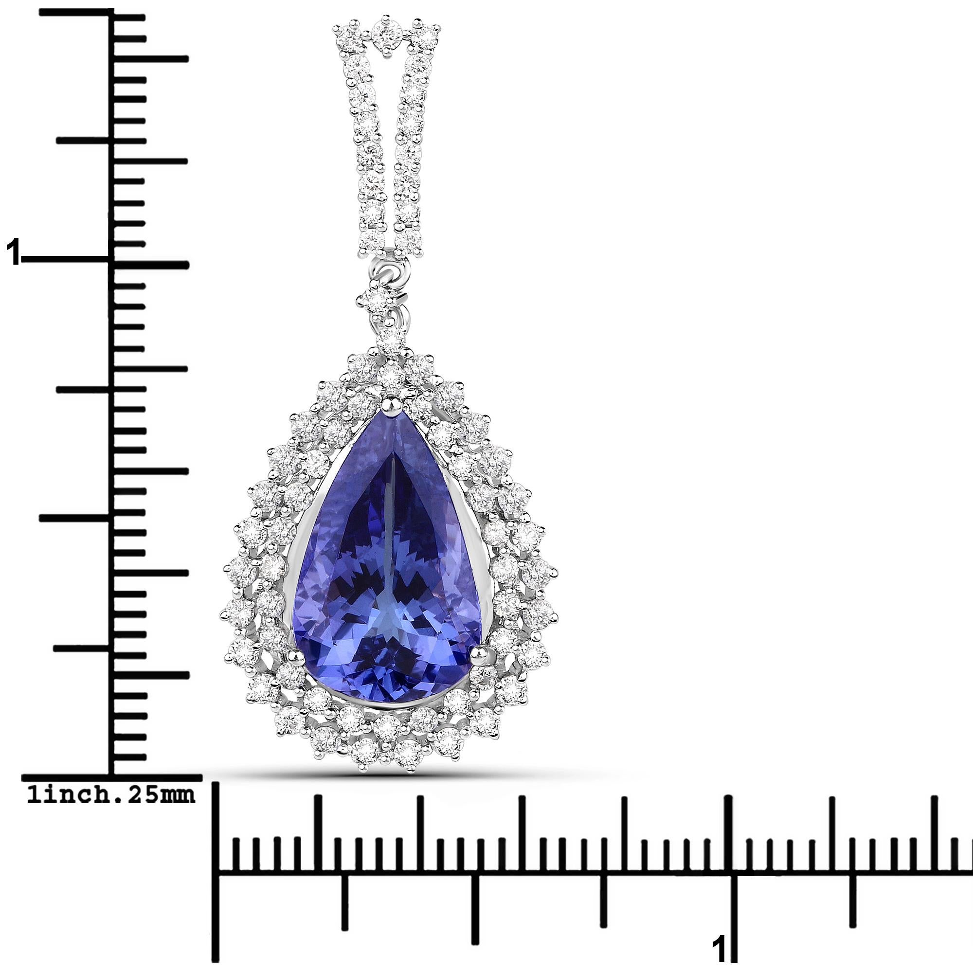 7.48 Carat Genuine Tanzanite and White Diamond 14 Karat White Gold Pendant In New Condition In Great Neck, NY