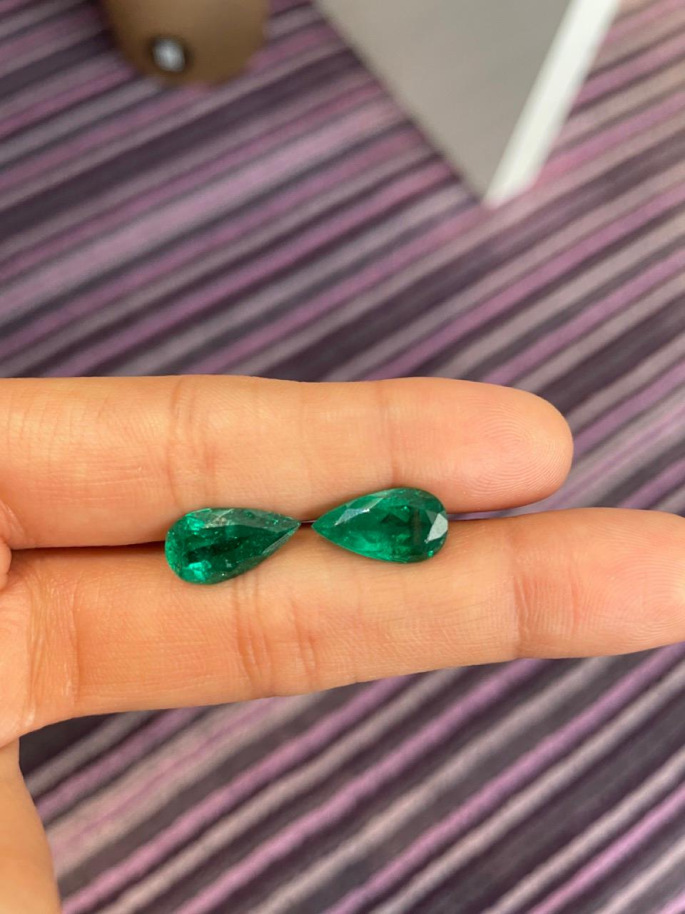 7.48 Carat GRS Certified Pear Shape Colombian Emerald Pair In New Condition For Sale In Hong Kong, HK