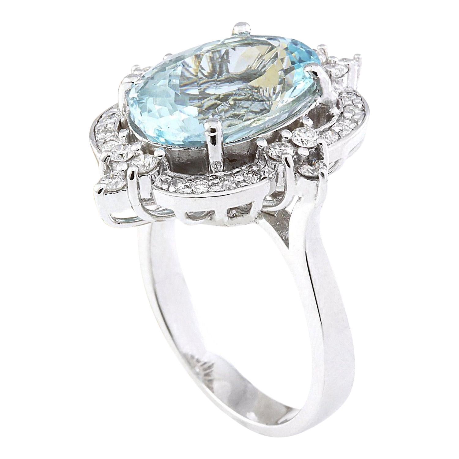Aquamarine Diamond Ring In 14 Karat Solid White Gold In New Condition For Sale In Los Angeles, CA