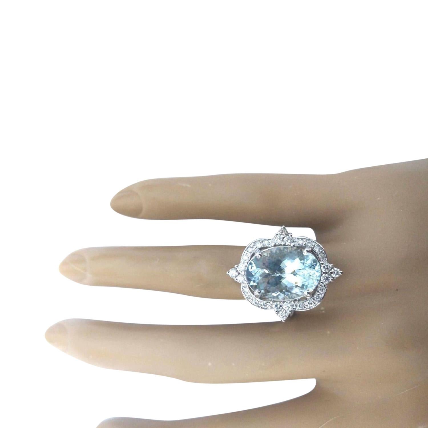 Women's Aquamarine Diamond Ring In 14 Karat Solid White Gold For Sale