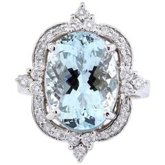 Aquamarine Diamond Ring In 14 Karat Solid White Gold