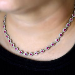 7.48 Carat Natural Unheated Rubies and Diamonds Tennis Necklace Made in Platinum