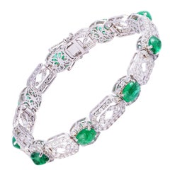 7.48 Carats Natural Zambian Emerald Tennis Bracelet with 14k Gold and Diamonds