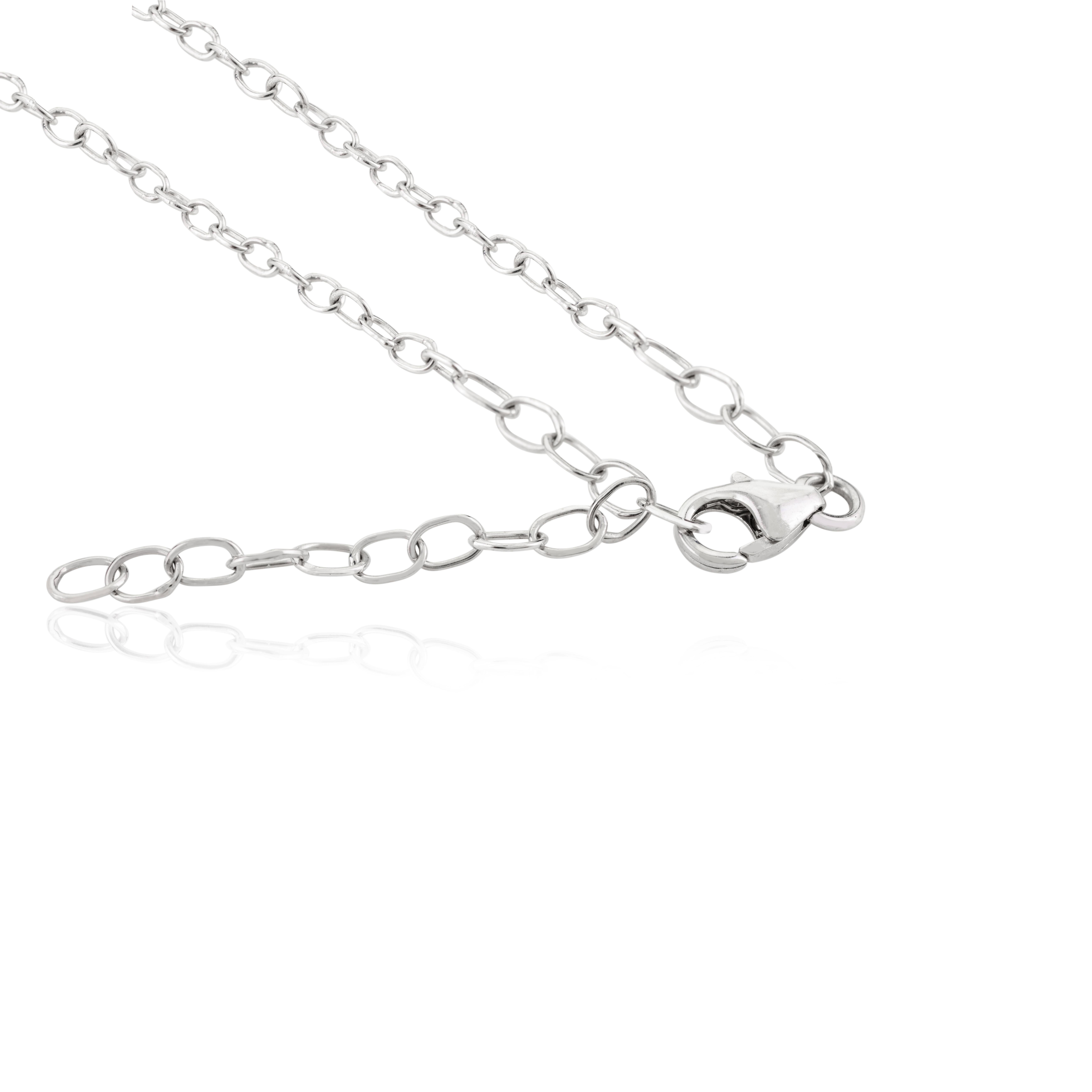 Art Deco 7.48 CT Natural Blue Sapphire Diamond Cluster Chain Necklace in 14k White Gold For Sale