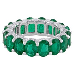 7.48 TCW Oval Emerald Diamond Eternity Band Ring 14K White Gold