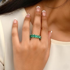 7.48 TCW Oval Emerald Diamond Eternity Band Ring 18K White Gold