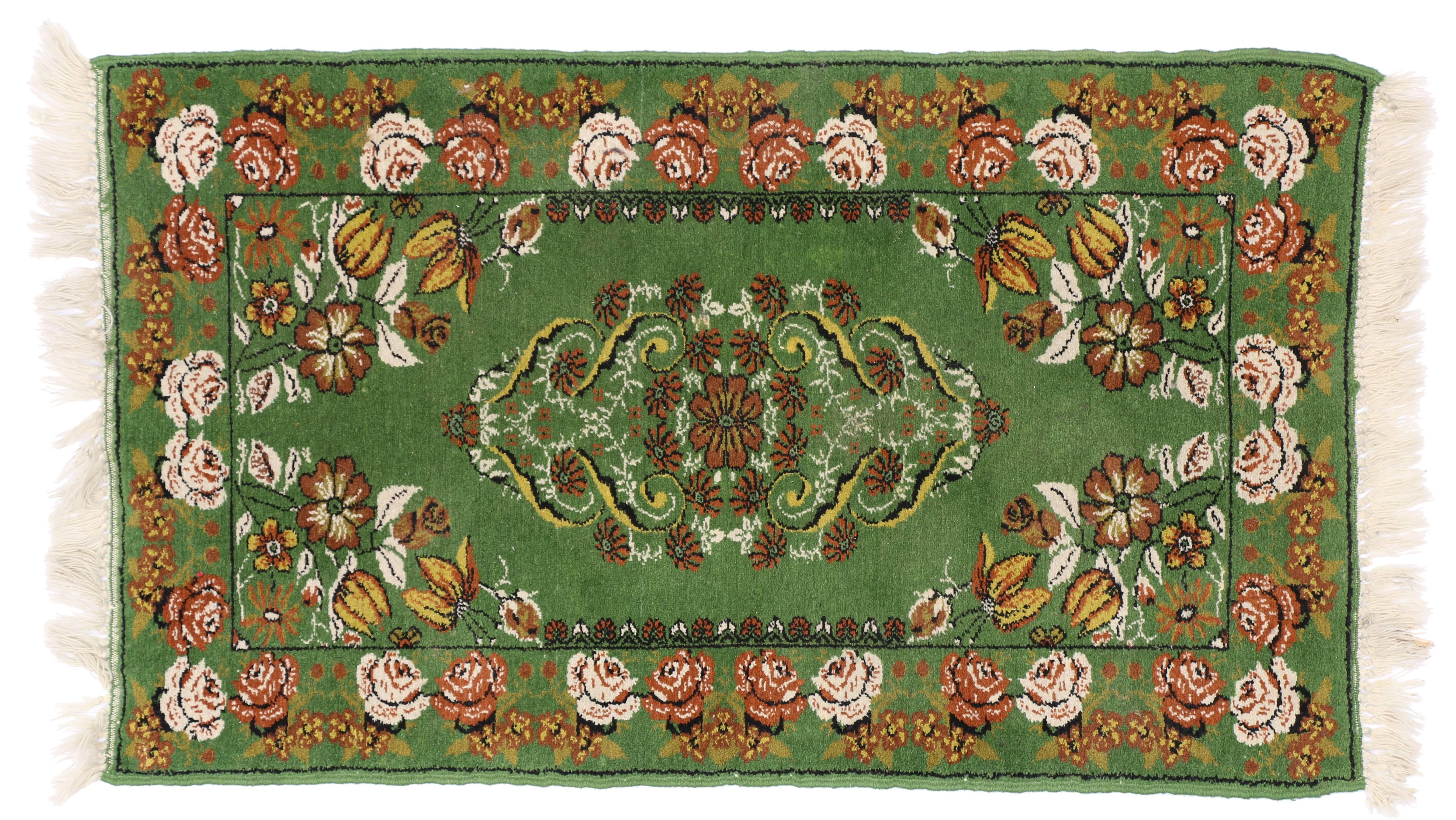 Wool Green Vintage Moroccan Accent Rug, Foyer or Entryway Rug