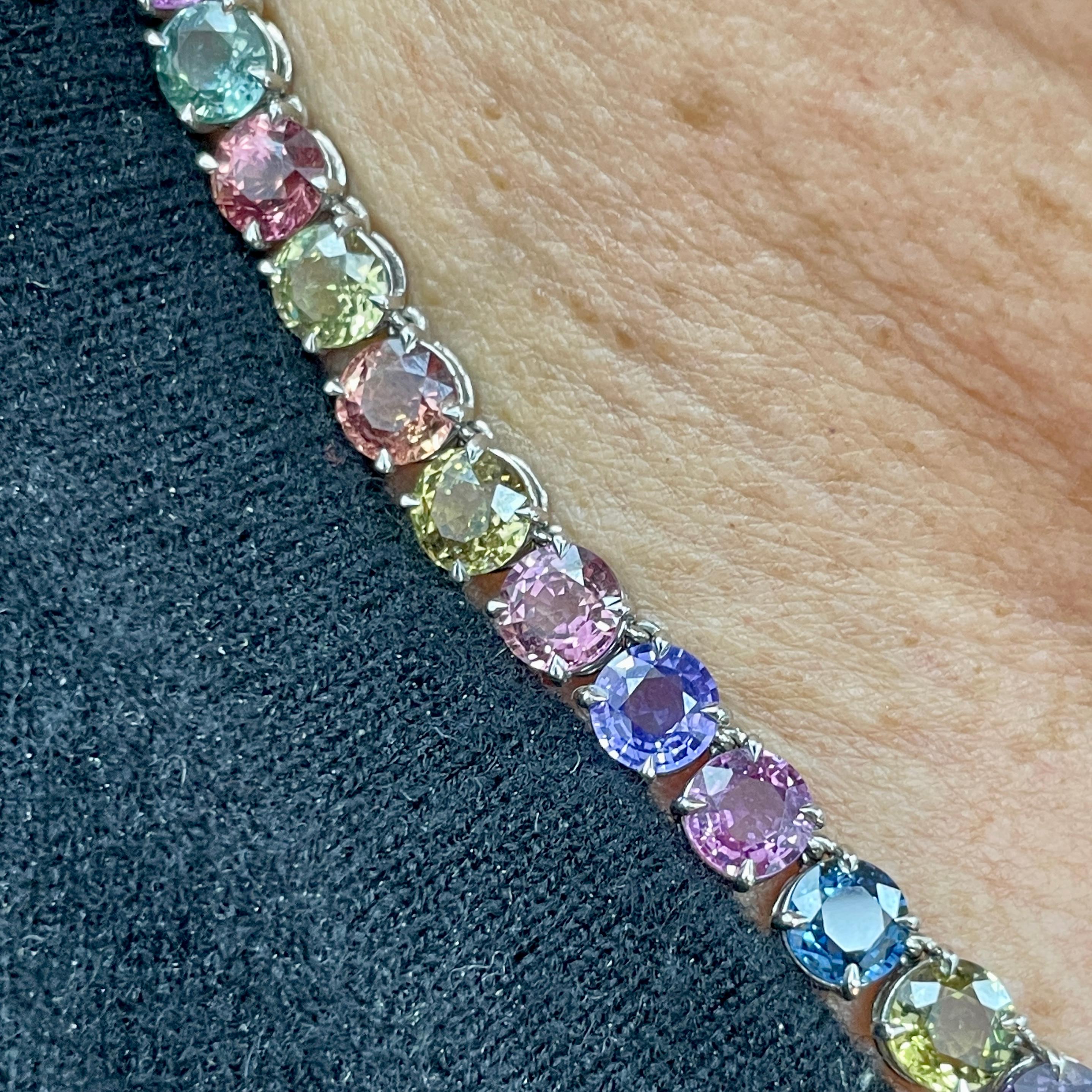 74.87 Carat Multi Color Unheated Sapphire and White Gold Necklace In New Condition For Sale In New York, NY
