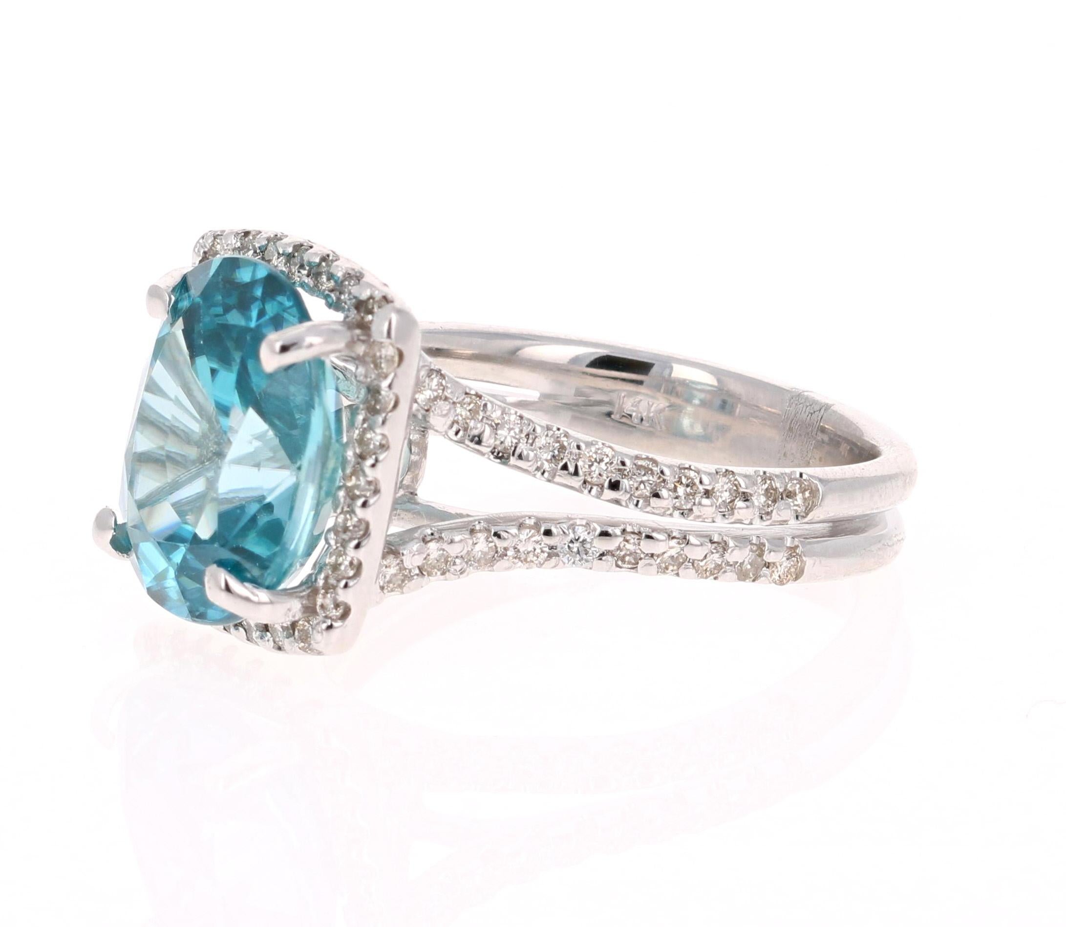 Modern 7.49 Carat Blue Zircon Diamond 14 Karat White Gold Ring For Sale