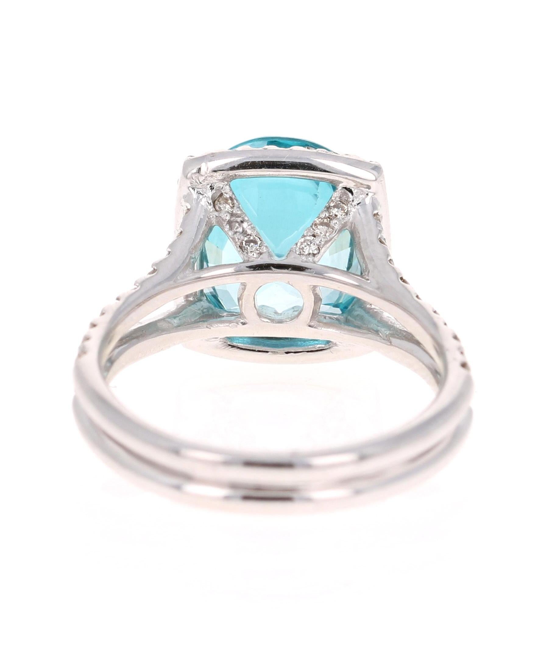 7,49 Karat Blauer Zirkon-Diamant 14 Karat Weißgold Ring (Ovalschliff) im Angebot