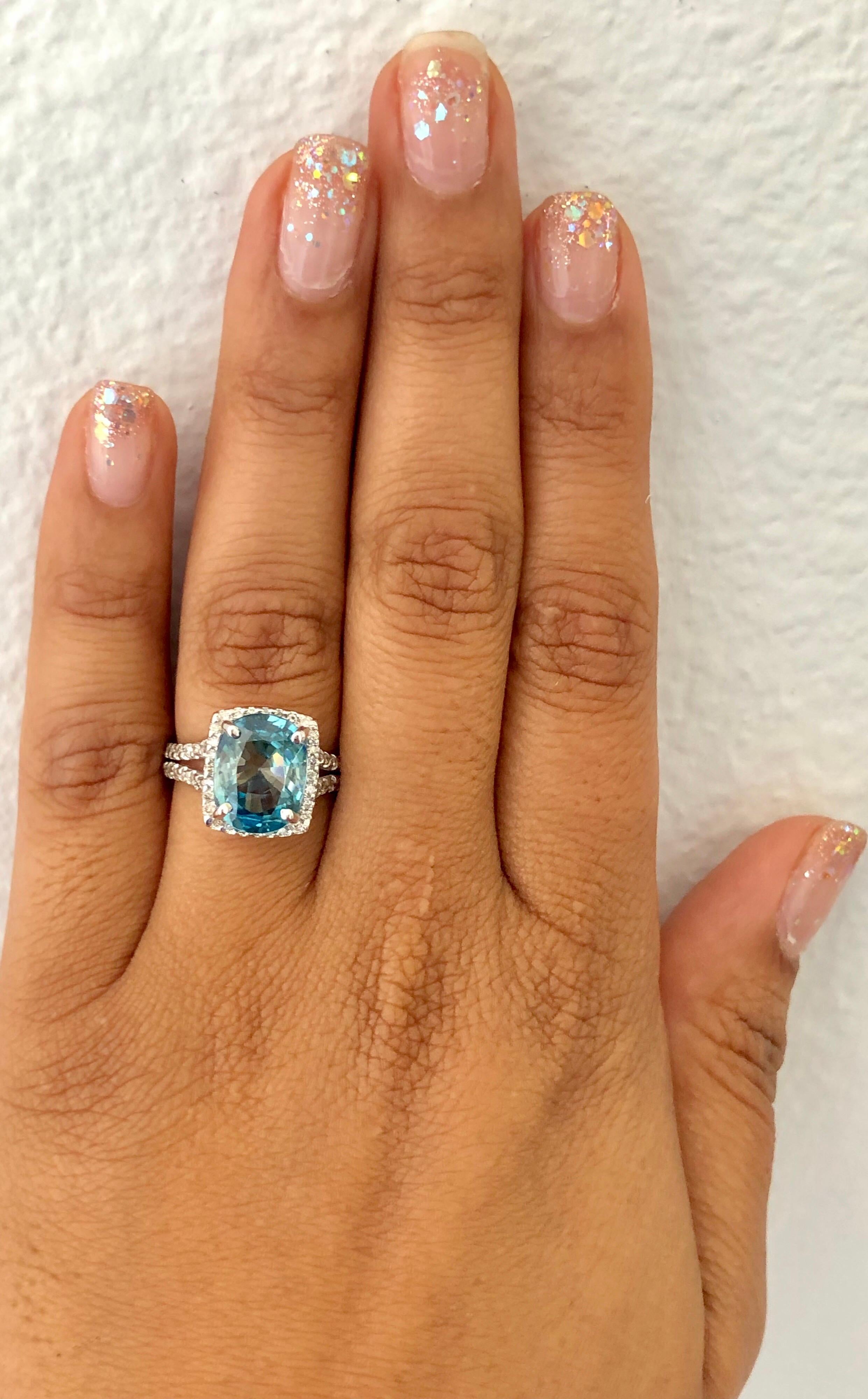 7.49 Carat Blue Zircon Diamond 14 Karat White Gold Ring In New Condition For Sale In Los Angeles, CA