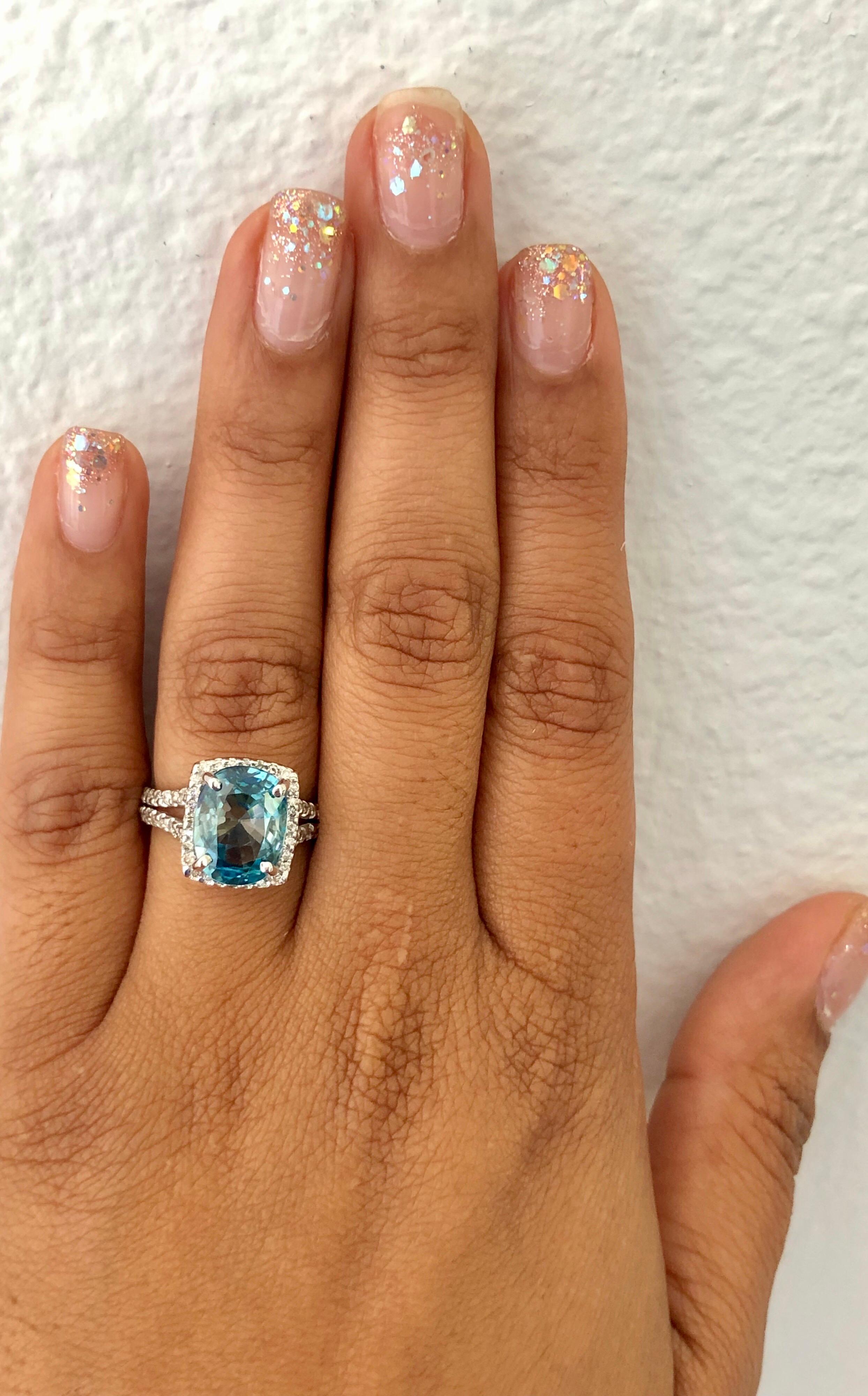 Women's 7.49 Carat Blue Zircon Diamond 14 Karat White Gold Ring For Sale