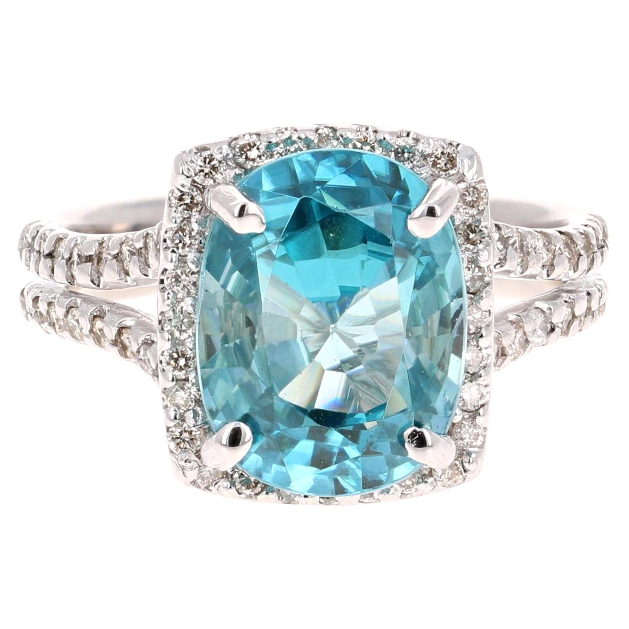 7,49 Karat Blauer Zirkon-Diamant 14 Karat Weißgold Ring im Angebot