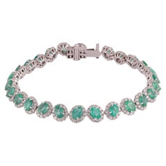 7.49 Carat  Clear Emerald  and Diamond Bracelet in 18k White Gold