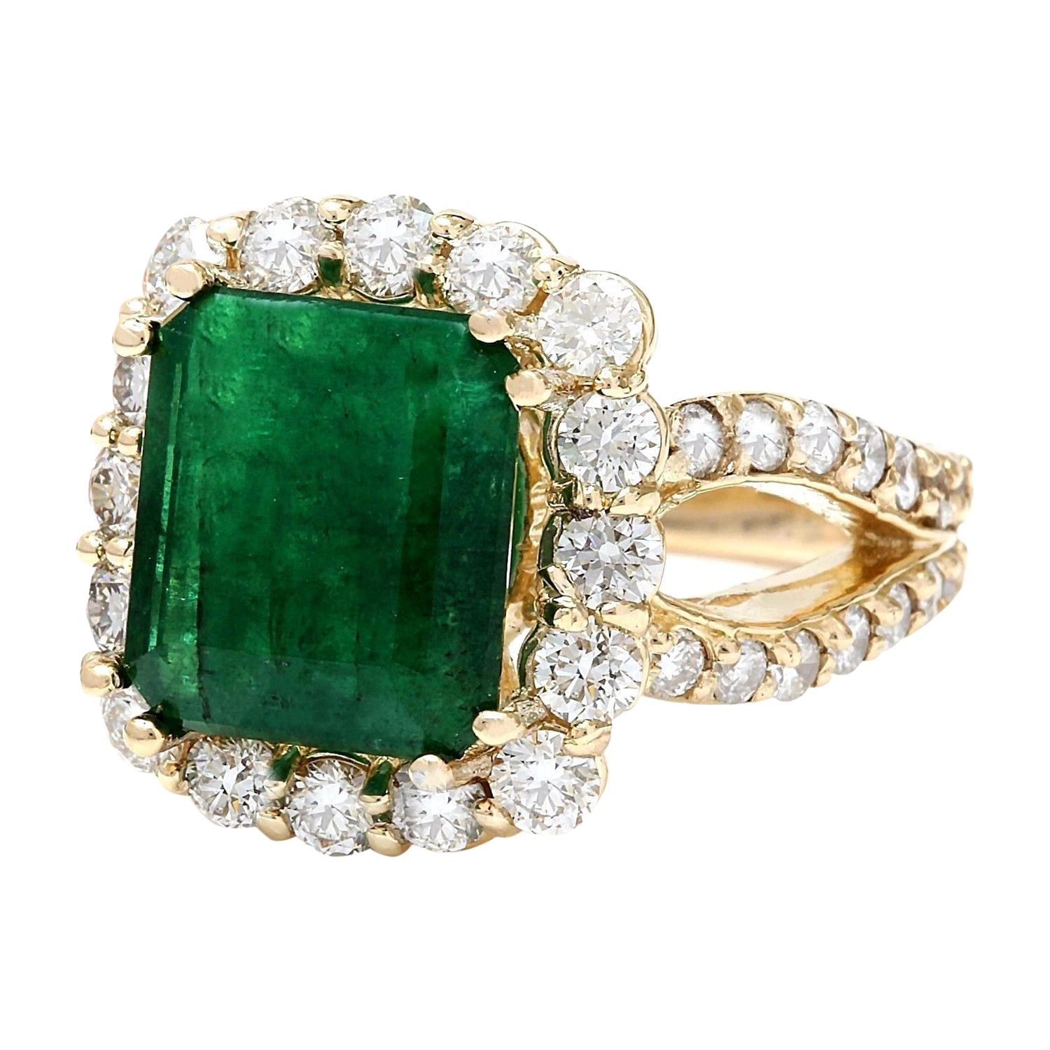 7.49 Carat  Emerald 14K Solid Yellow Gold Diamond Ring
Item Type: Ring
Item Style: Engagement
Material: 14K Yellow Gold
Mainstone: Emerald
Stone Color: Green
Stone Weight: 6.37 Carat
Stone Shape: Emerald
Stone Quantity: 1
Stone Dimensions: