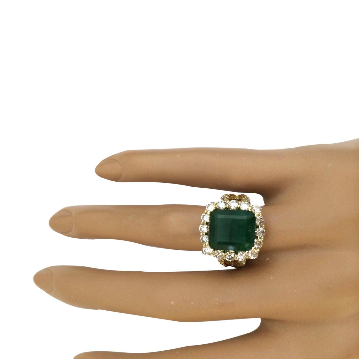 Women's Natural Emerald Diamond Ring In 14 Karat Solid Yellow Gold For Sale
