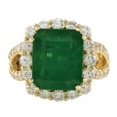 Natürlicher Smaragd-Diamantring aus 14 Karat Gelbgold 
