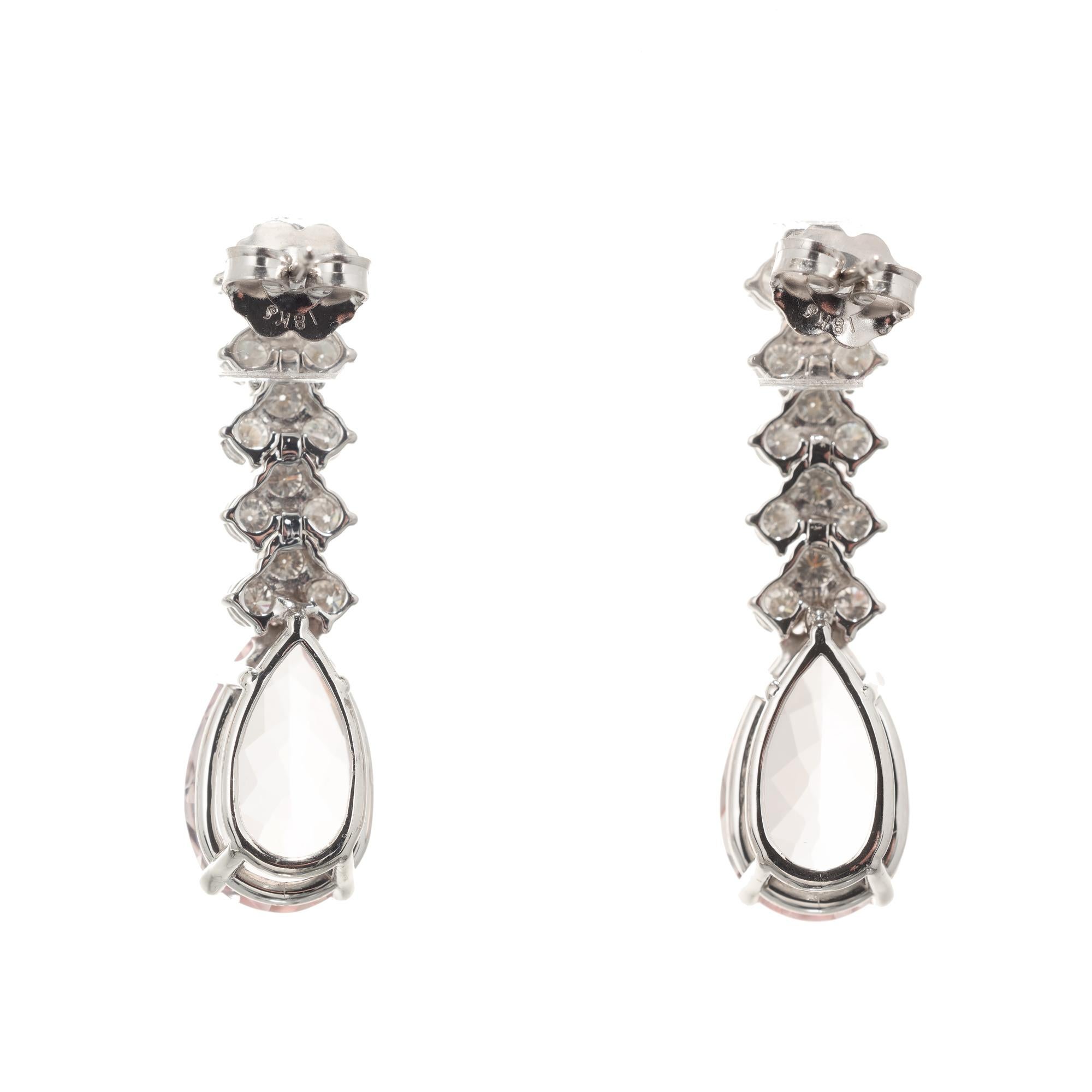 Taglio a goccia Orecchini pendenti in oro bianco con diamante Morganite da 7,49 carati in vendita