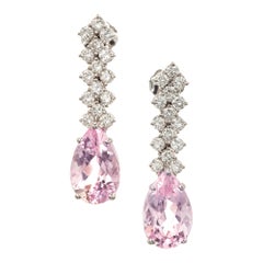 Pendants d'oreilles en goutte en or blanc avec diamants et morganite de 7,49 carats