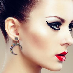 7.49 Carat Multi Sapphire 18 Karat Gold Crescent Earrings