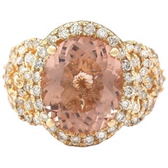 Natural Morganite Diamond Ring In 14 Karat Yellow Gold