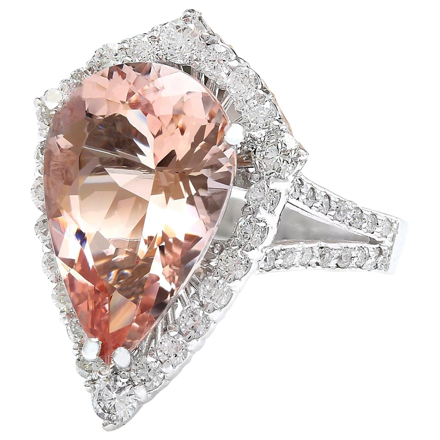 7.49 Carat Natural Morganite 14K Solid White Gold Diamond Ring
 Item Type: Ring
 Item Style: Cocktail
 Material: 14K White Gold
 Mainstone: Morganite
 Stone Color: Peach
 Stone Weight: 6.39 Carat
 Stone Shape: Pear
 Stone Quantity: 1
 Stone