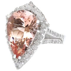 Morganite Diamond Ring In 14 Karat Solid White Gold