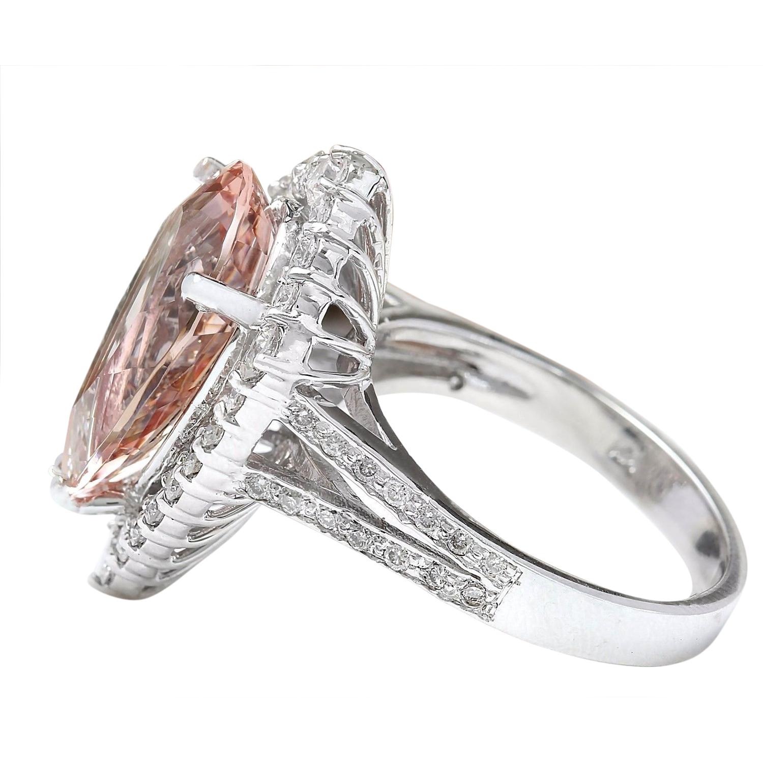 Pear Cut Morganite Diamond Ring In 14 Karat Solid White Gold  For Sale