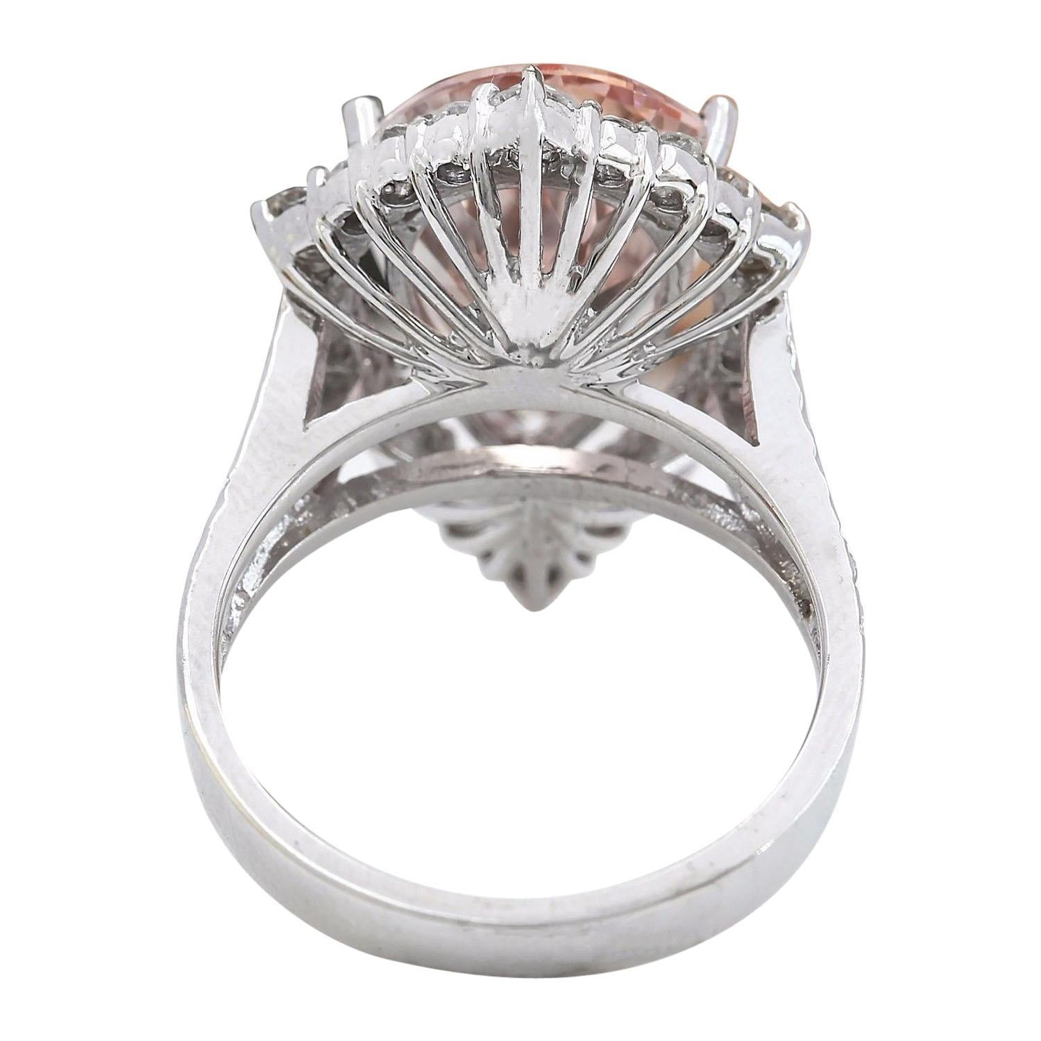 Morganite Diamond Ring In 14 Karat Solid White Gold  In New Condition For Sale In Los Angeles, CA