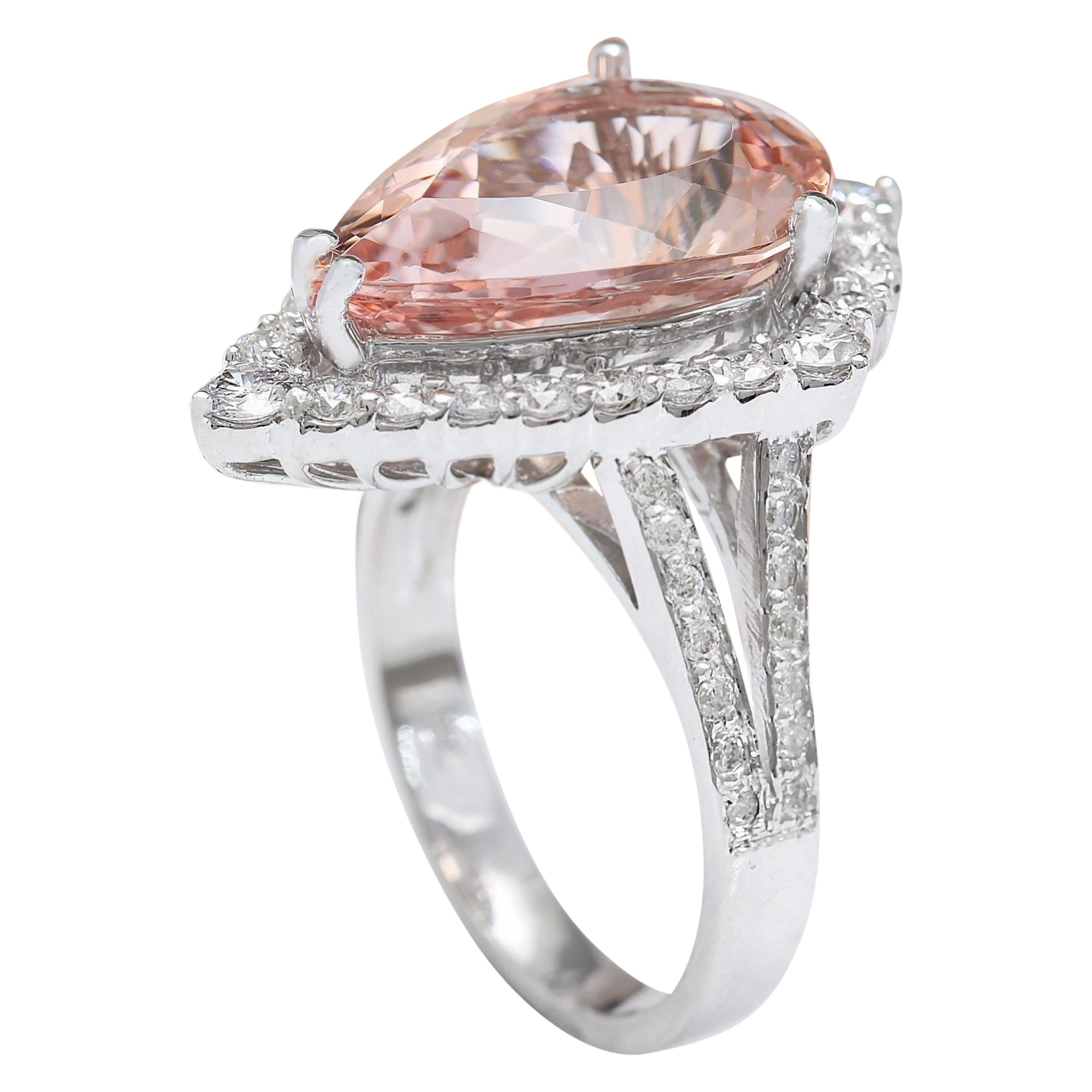 Women's Morganite Diamond Ring In 14 Karat Solid White Gold  For Sale