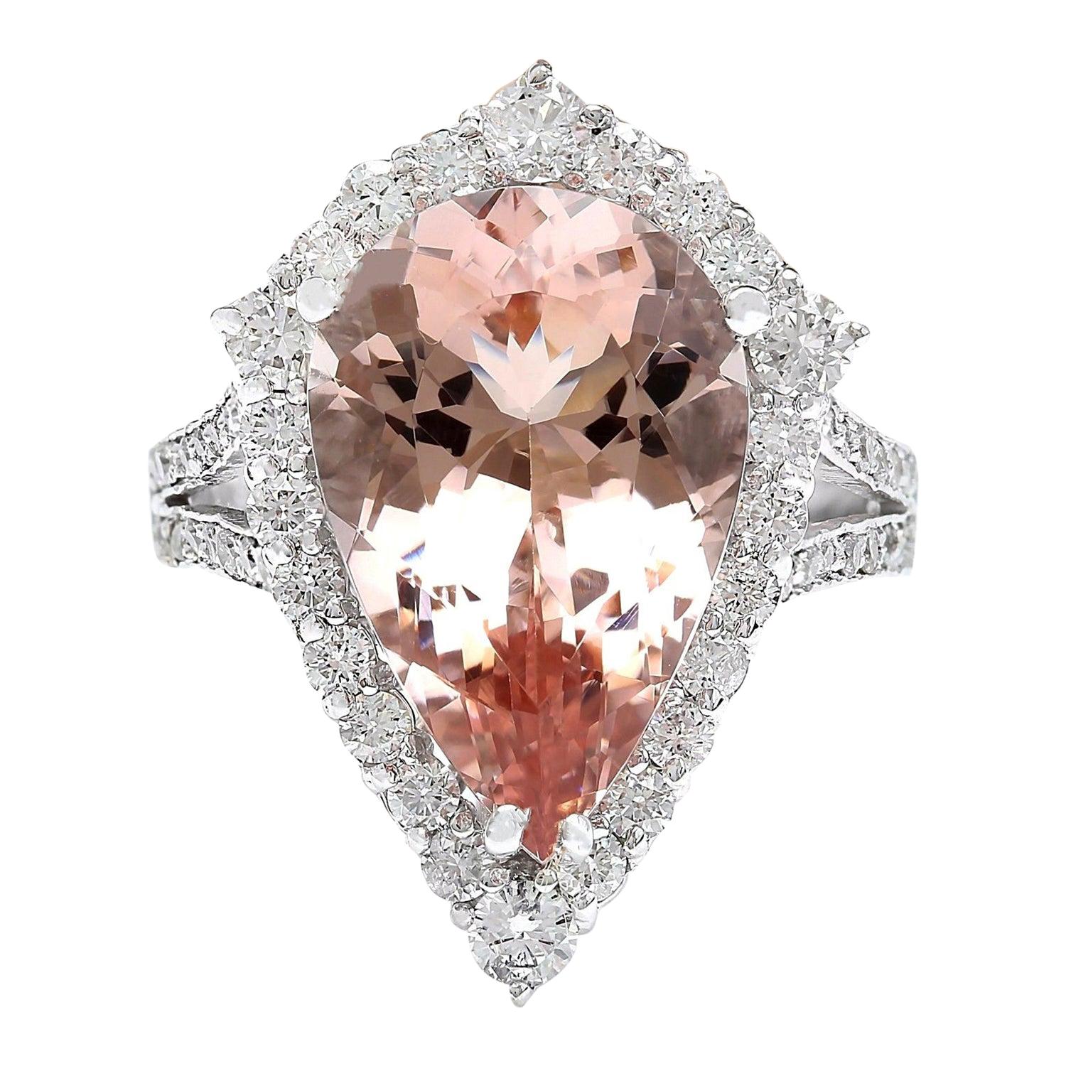 Morganite Diamond Ring In 14 Karat Solid White Gold  For Sale