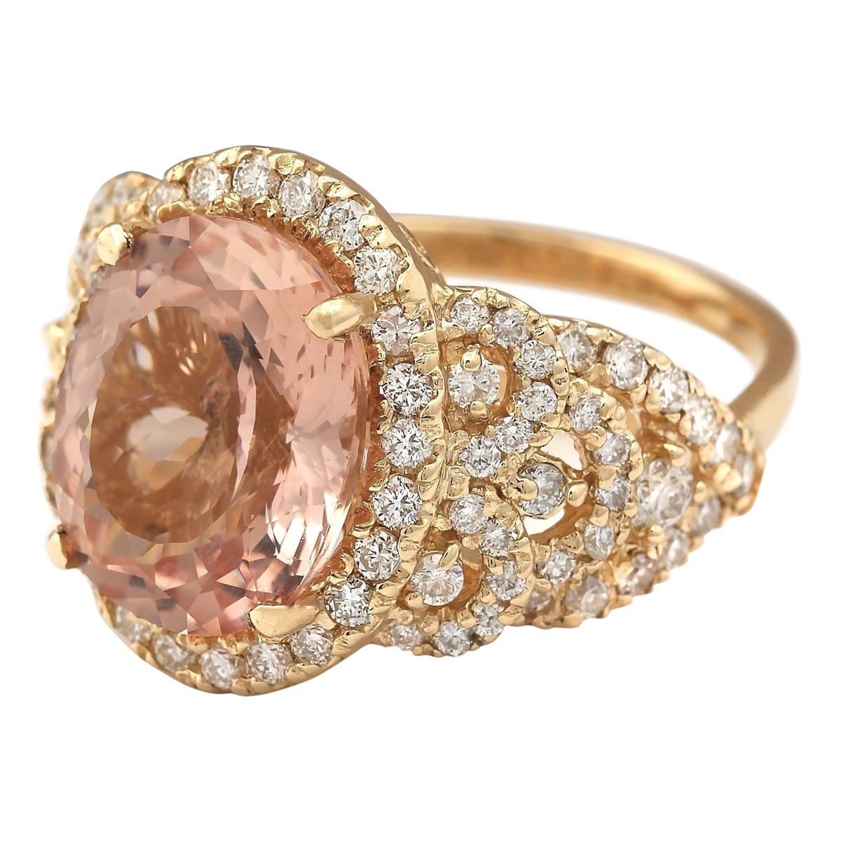 7.49 Carat Natural Morganite 14 Karat Yellow Gold Diamond Ring
Stamped: 14K Yellow Gold
Total Ring Weight: 10.0 Grams
Total Natural Morganite Weight is 5.99 Carat (Measures: 14.00x10.00 mm)
Color: Peach
Total Natural Diamond Weight is 1.50