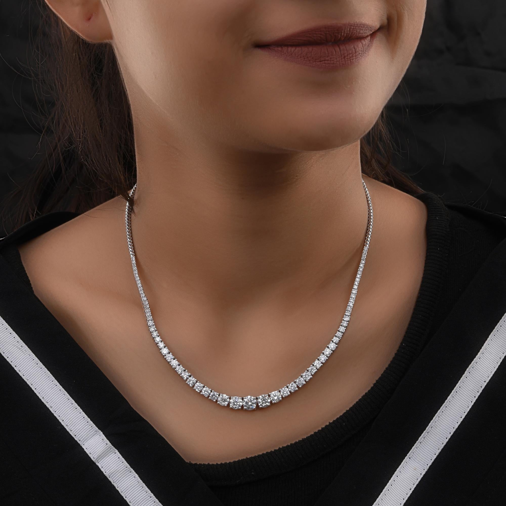 Round Cut 7.49 Carat SI/H Round Brilliant Cut Graduated Diamond Necklace 18k White Gold For Sale