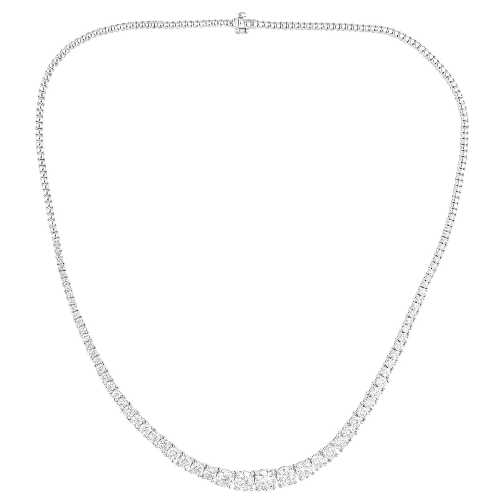 7.49 Carat SI/H Round Brilliant Cut Graduated Diamond Necklace 18k White Gold For Sale