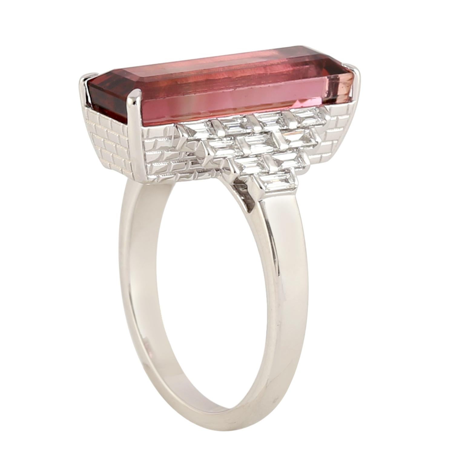 Contemporain Bague en or 14 carats avec tourmaline de 7,49 carats et diamant en vente