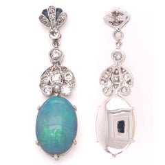 7.49 Carat White Opal and Diamond Gold Drop Earrings Fine Estate Jewelry