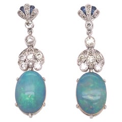 7.49 Carat White Opal and Diamond Gold Drop Earrings Fine Estate Jewelry
