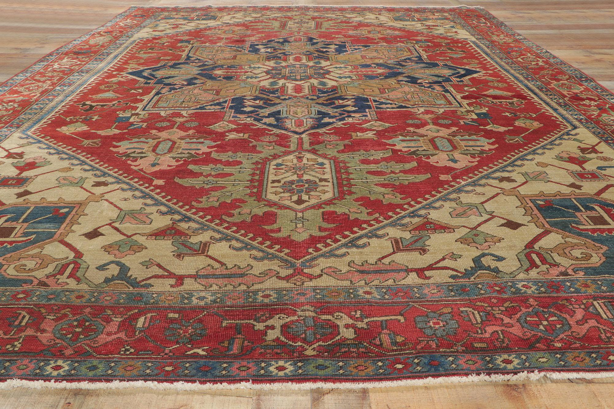 Hand-Knotted Antique Persian Serapi Rug For Sale