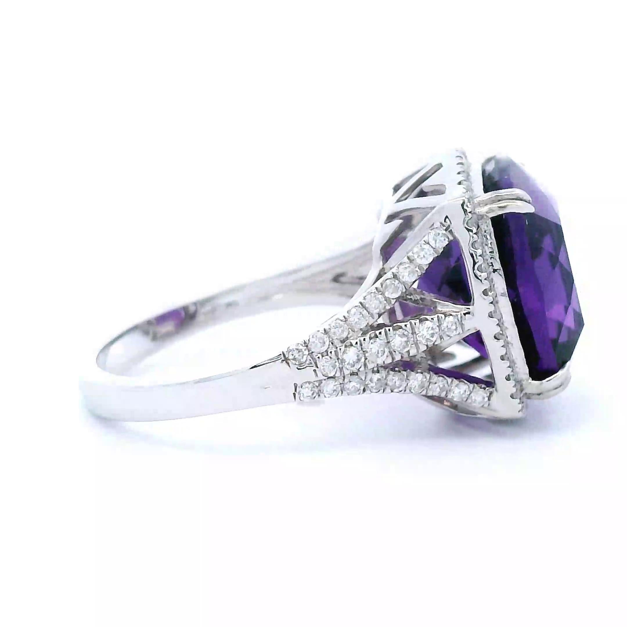 Contemporary 7.49ct Amethyst & Diamond Ring White Gold For Sale