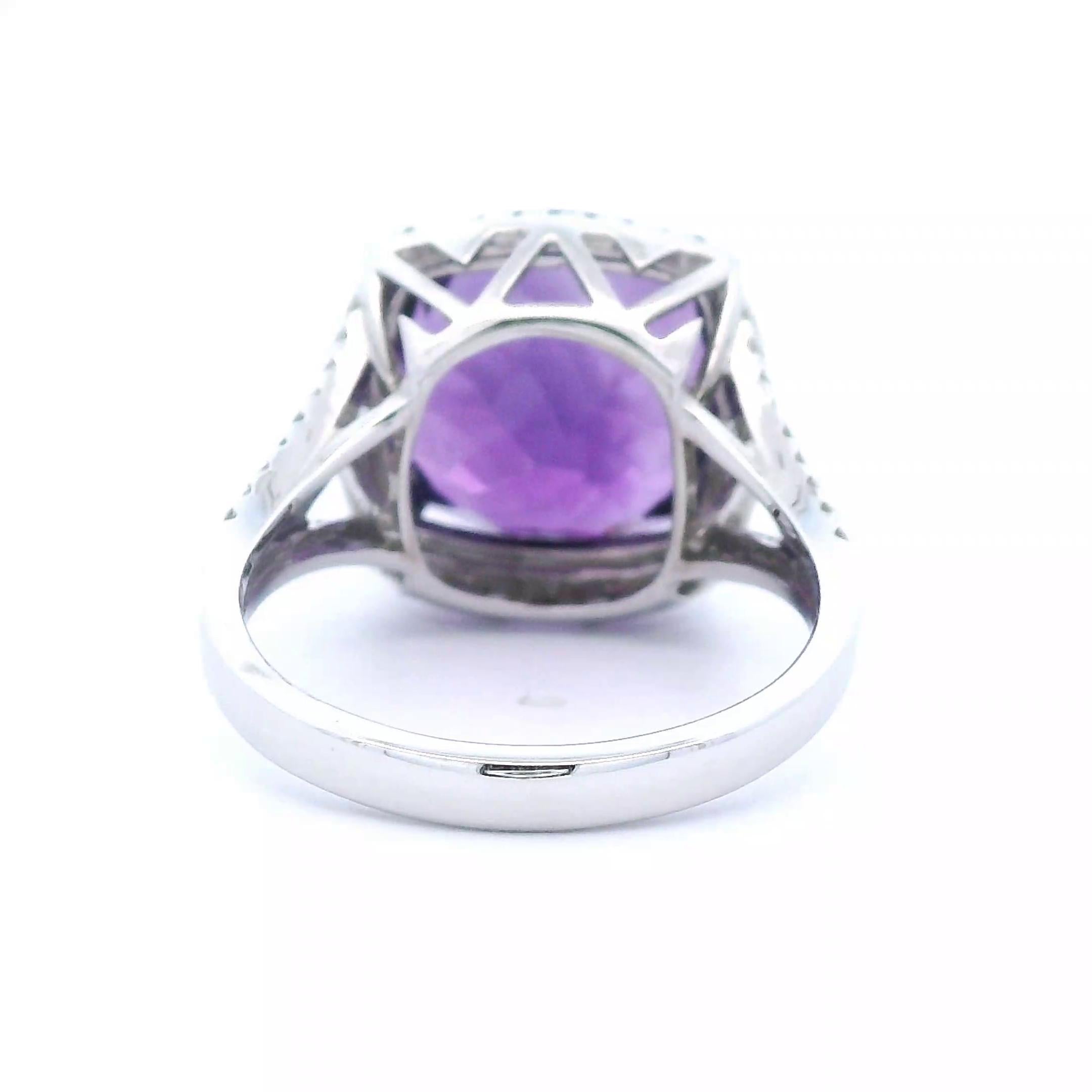 Cushion Cut 7.49ct Amethyst & Diamond Ring White Gold For Sale