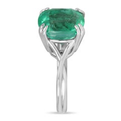 7.49ct Platinum Cushion Cut Colombian Emerald Solitaire Engagement Ring