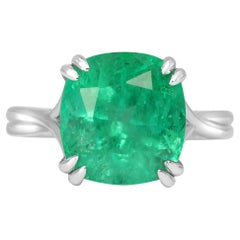 Anillo de compromiso solitario de platino con esmeralda colombiana talla cojín de 7,49 ct