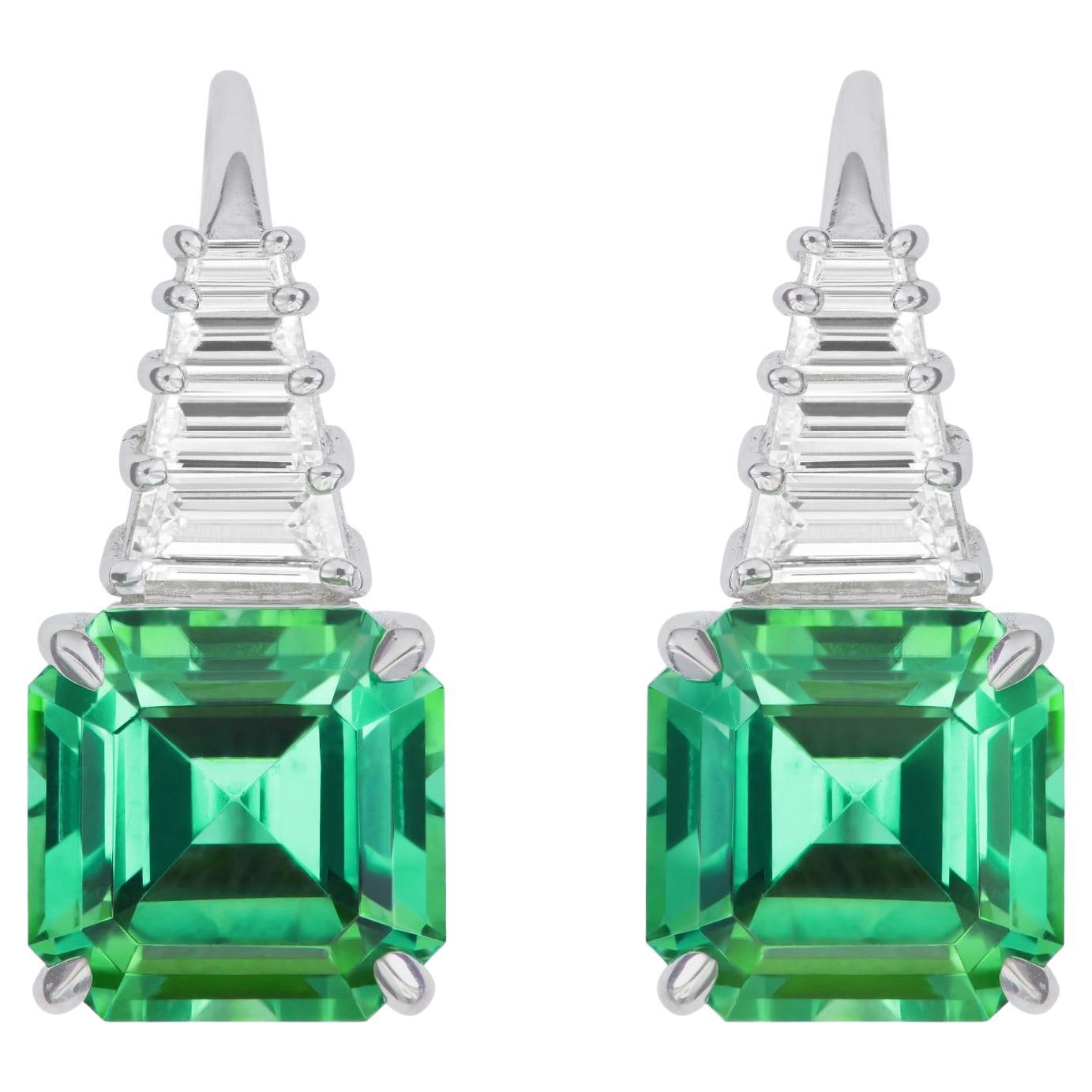 Mint Green Tourmaline “GRACE” Earrings in 18k White Gold For Sale