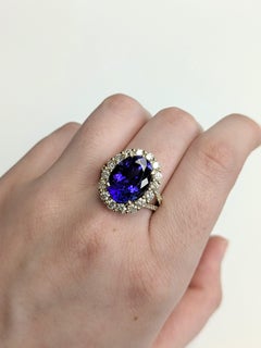7.4cts AAA Deluxe Tanzanite Ring w Natural Diamonds in 14K Solid Gold OV 14x10mm