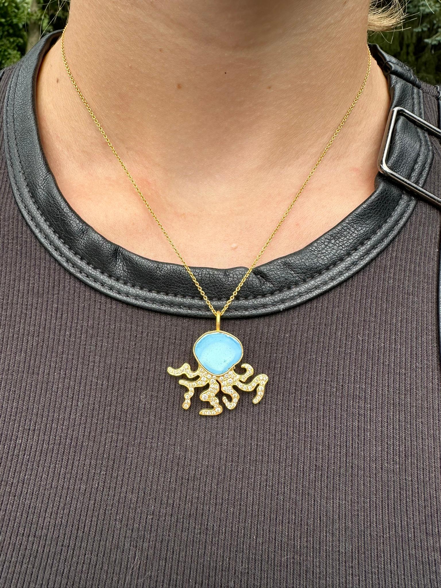 .74cts Diamonds and Turquoise Octopus Necklace in 18kt Gold by Lauren Harper For Sale 6