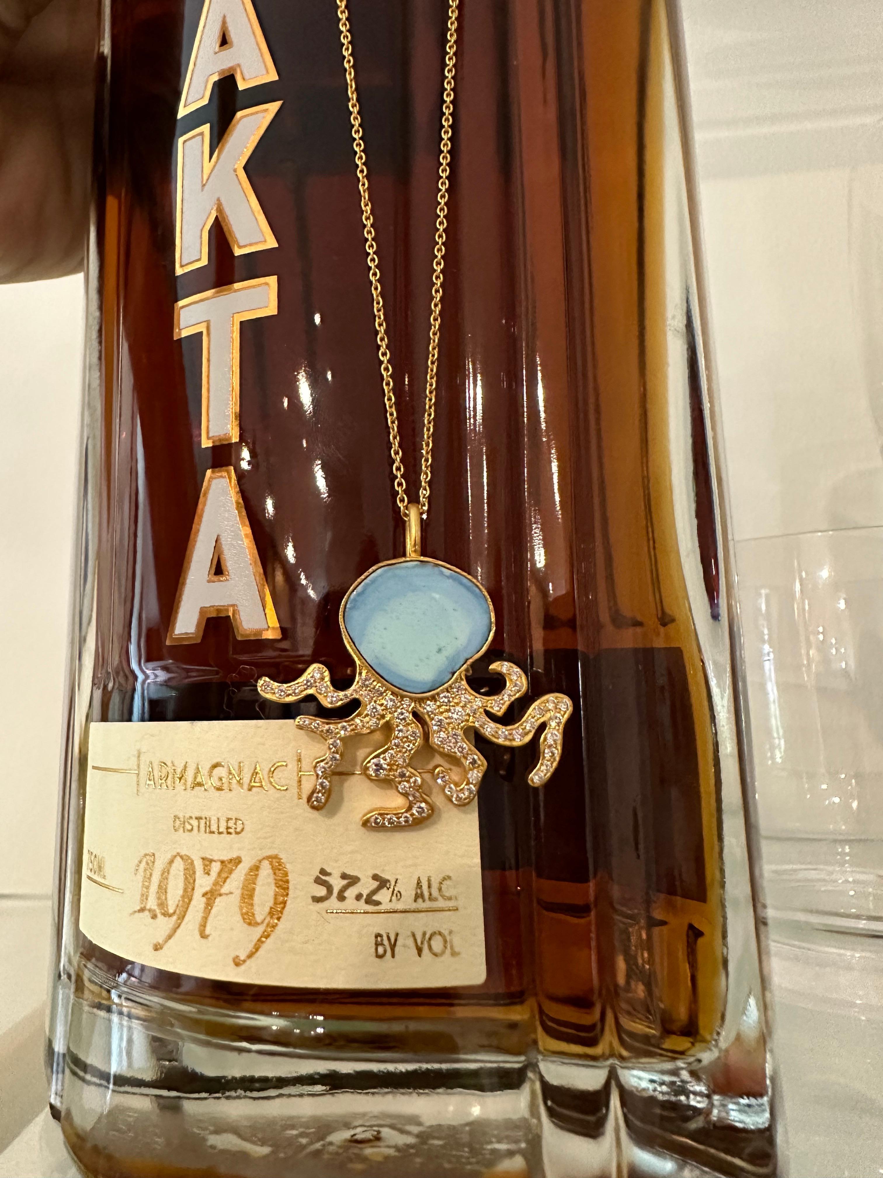 .74cts Diamonds and Turquoise Octopus Necklace in 18kt Gold by Lauren Harper For Sale 3