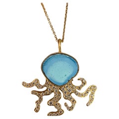 .74cts Diamonds and Turquoise Octopus Necklace in 18kt Gold by Lauren Harper