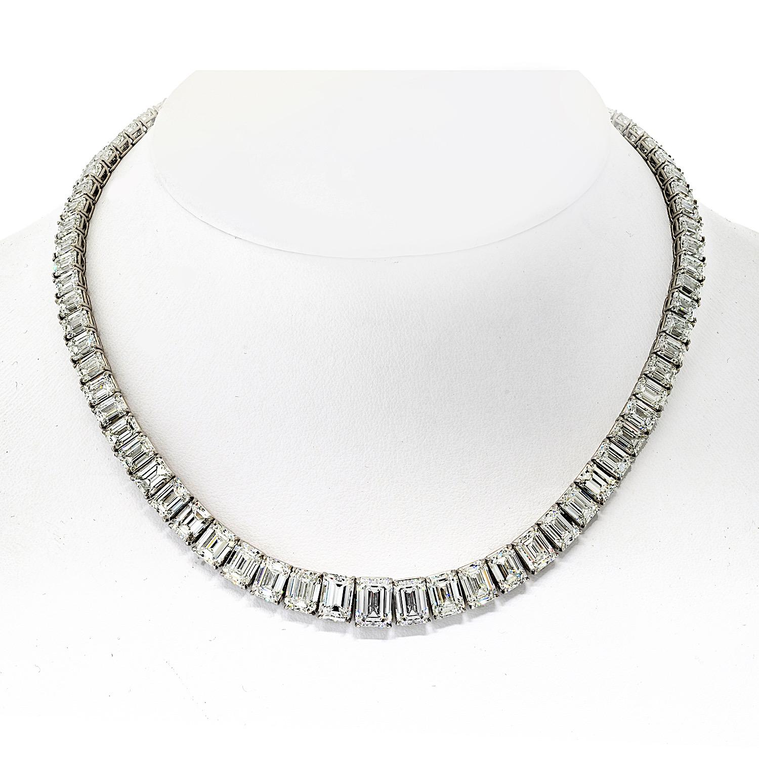 74cttw Emerald Cut GIA Diamond Tennis Necklace For Sale 1