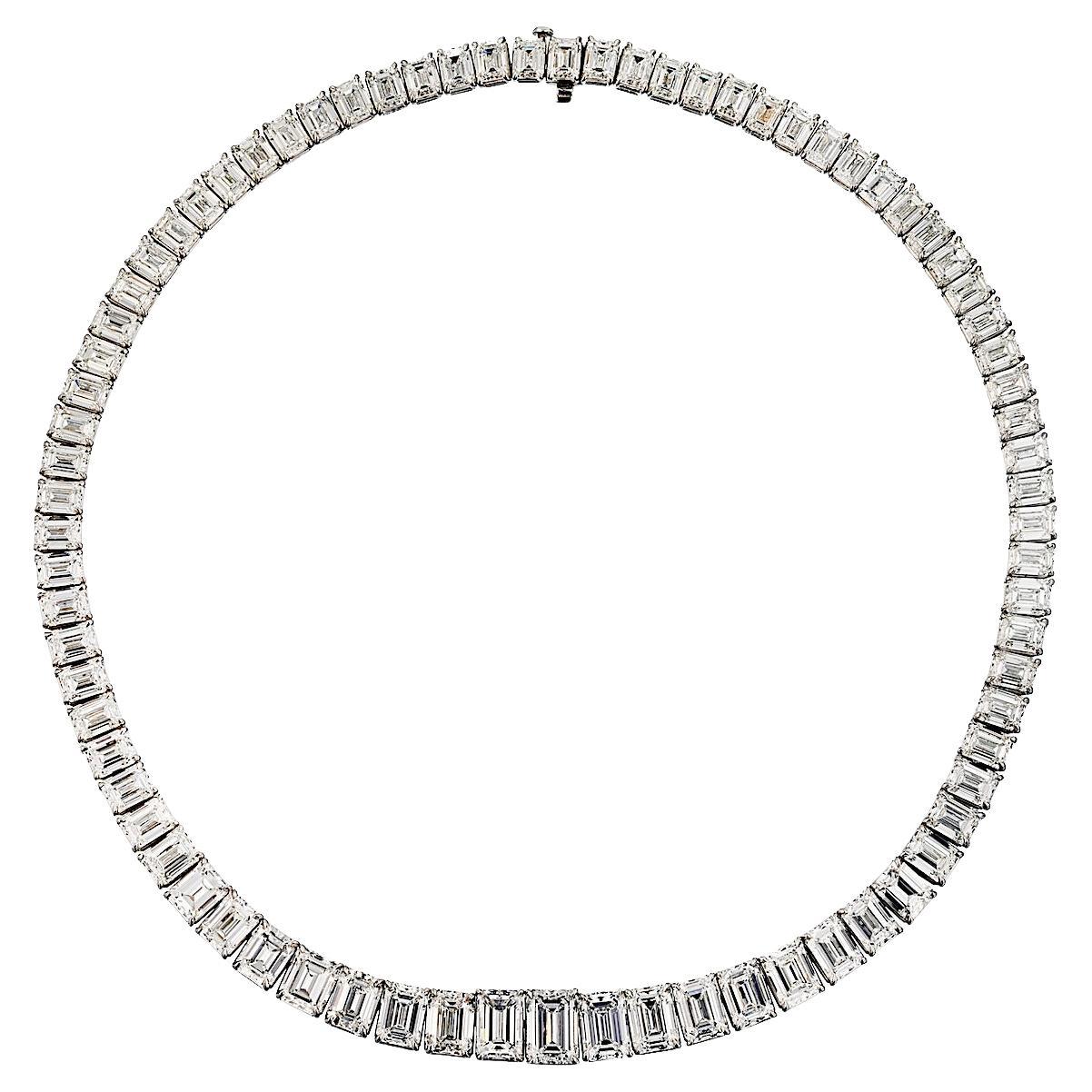 74cttw Emerald Cut GIA Diamond Tennis Necklace