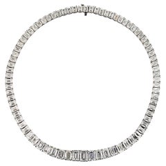 74cttw Emerald Cut GIA Diamond Tennis Necklace